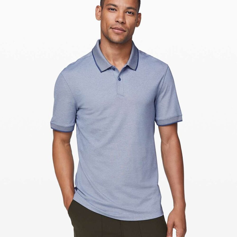 Lululemon Tech Pique Polo Men's Size M Oasis Blue Outdoor Short Sleeve Top